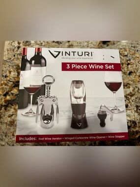 Vinturi 3-Piece Wine Set – Black and Silver